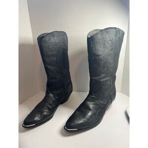 DINGO Slouchy Western Black Leather Pointed Toe Pull On Mid Calf Boots Sz 10M‎